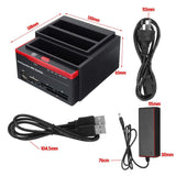 Dual Hard Disk Drive Docking Station Base for 2.5 Inch 3.5 Inch IDE/SATA USB 3.0 External Box Enclosure Case with Card Reader