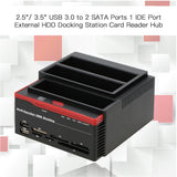 Dual Hard Disk Drive Docking Station Base for 2.5 Inch 3.5 Inch IDE/SATA USB 3.0 External Box Enclosure Case with Card Reader