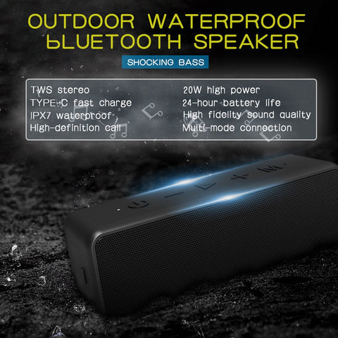 20W Portable  Bluetooth 5.0 Speaker with Bass Subwoofer, Waterproof, with Mic