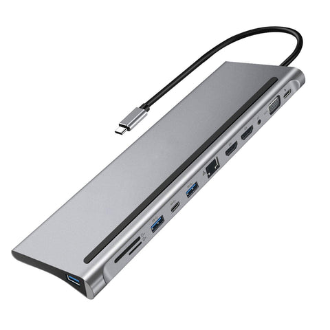 12-In-1 USB-C Docking Station Dual 4K Hdmi, VGA, RJ45, USB-C/PD, USB 3.0, SD/TF, 3.5mm - electronicshypermarket