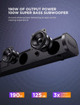 190W Sound Bar with Subwoofer, 125dB, 6 EQ Modes, LED Display Off, 5 Bass Modes  & Adjustable Surround Sound - electronicshypermarket