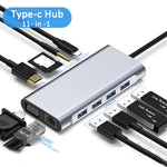 11 in 1  HUB Type C connection with USB 3.0,  Power PD 100W Fast Charging Adapter &  Multi Ports